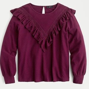 J.CREW Burgundy Ruffle Trim Honeycomb Knit Blouse Top